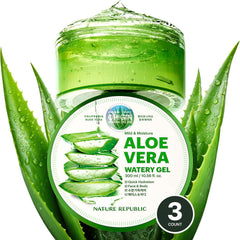 Nature Republic aloe vera gel front packaging shows product and benefits