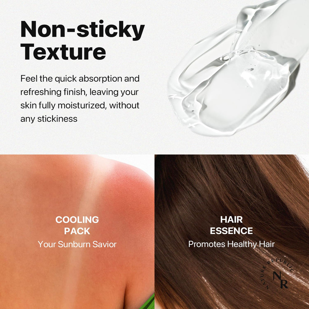 Nature Republic aloe vera gel three-pack beside ruler showing size and value