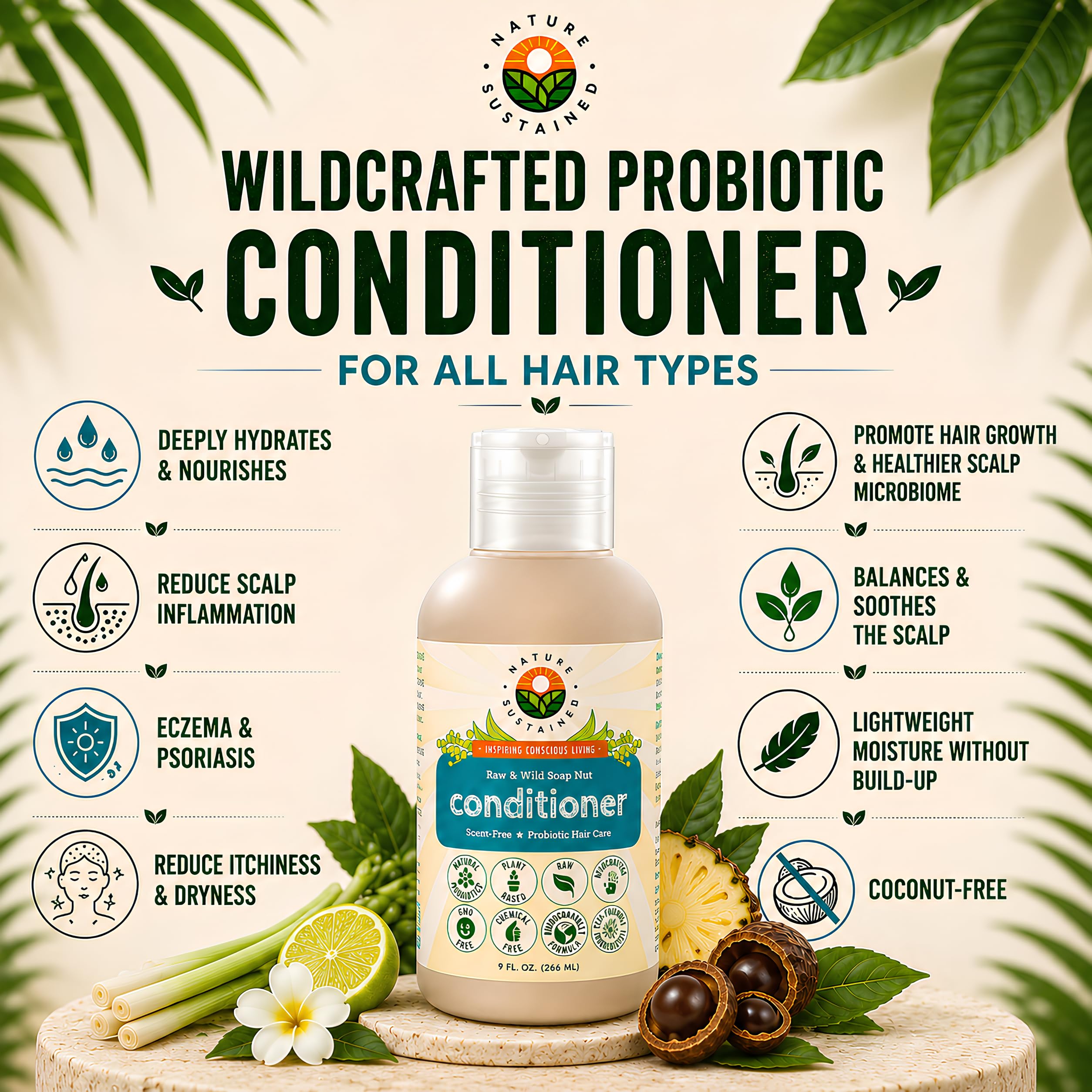Nature Sustained creamy conditioner pouring texture illustrating hydration benefit