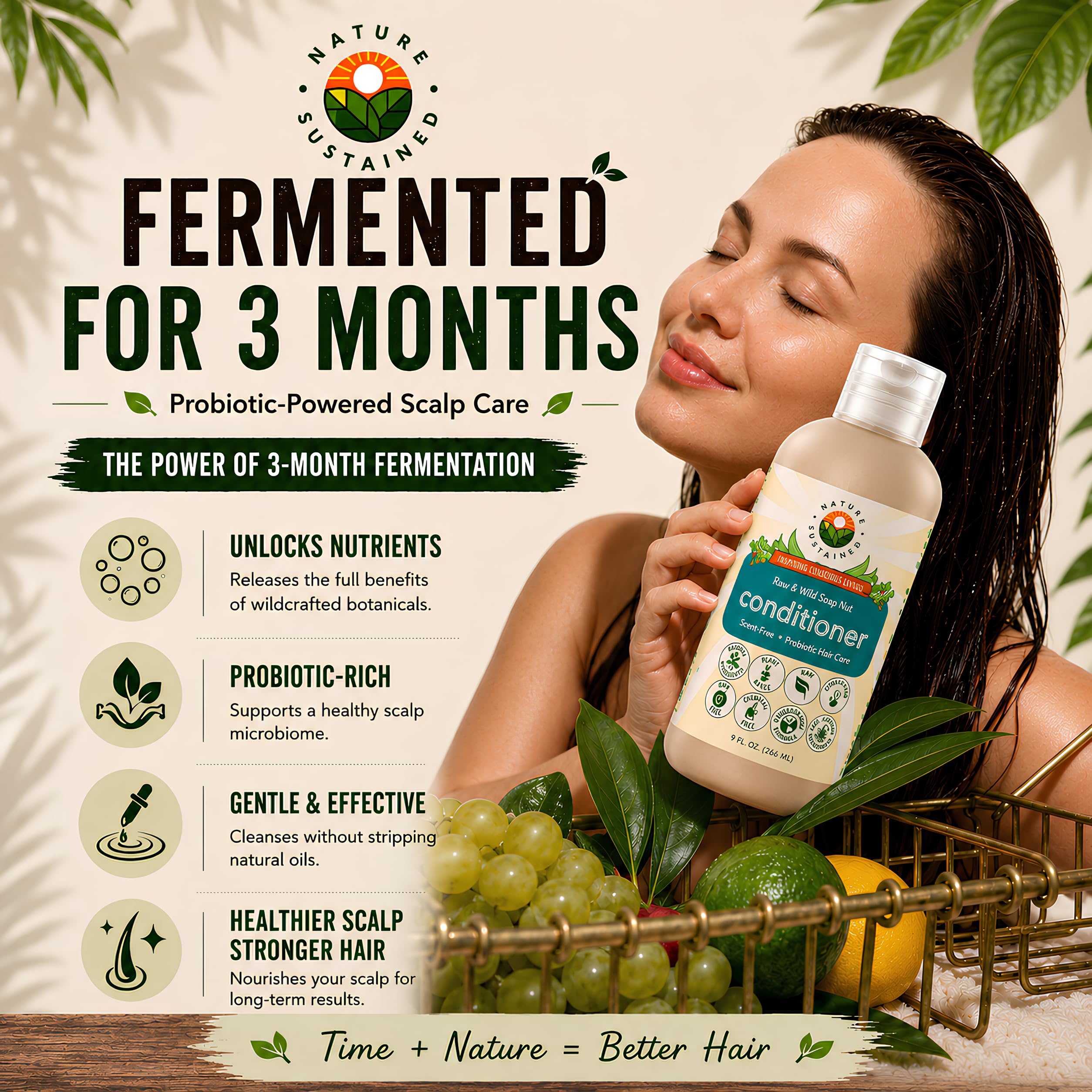 Nature Sustained bottle in a hand to show 9 oz scale and travel convenience