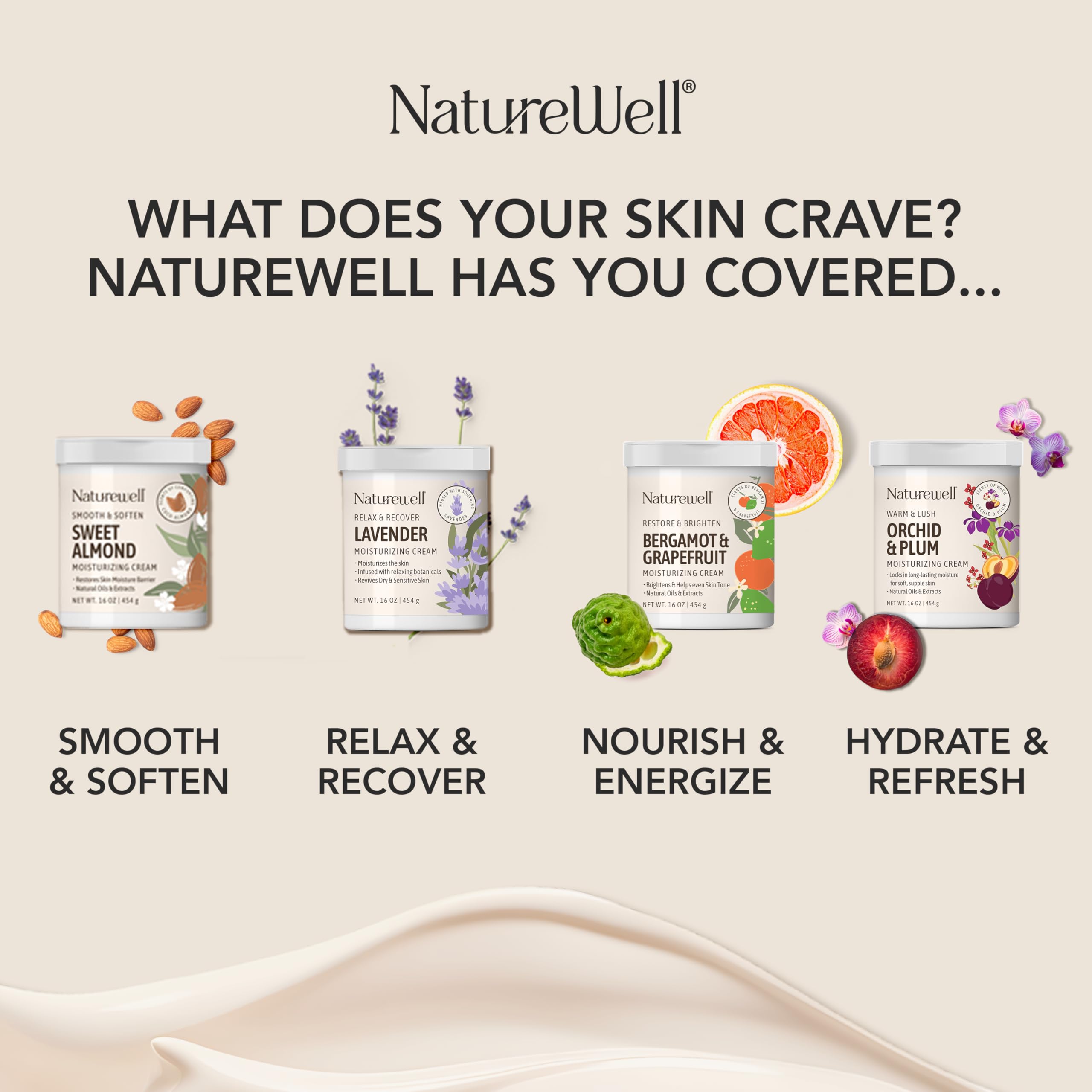 NATURE WELL ingredients flatlay showing botanical oils and purity
