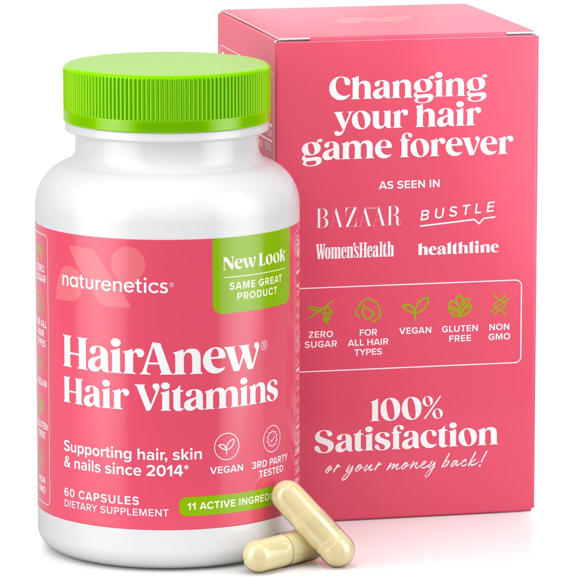 Naturenetics front packaging showing the 11-ingredient hair formula benefit