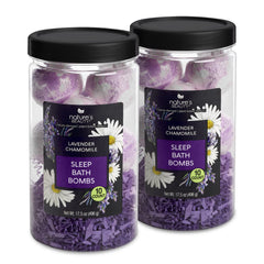 Nature's Beauty front packaging showing two bath bombs and calming scent benefit