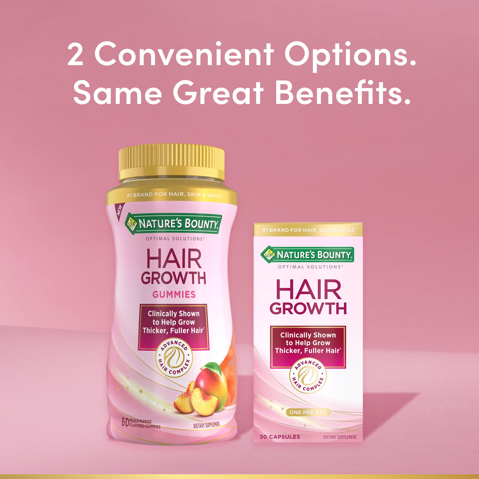 Nature's Bounty gummies beside peach and mango, highlights natural flavor benefit