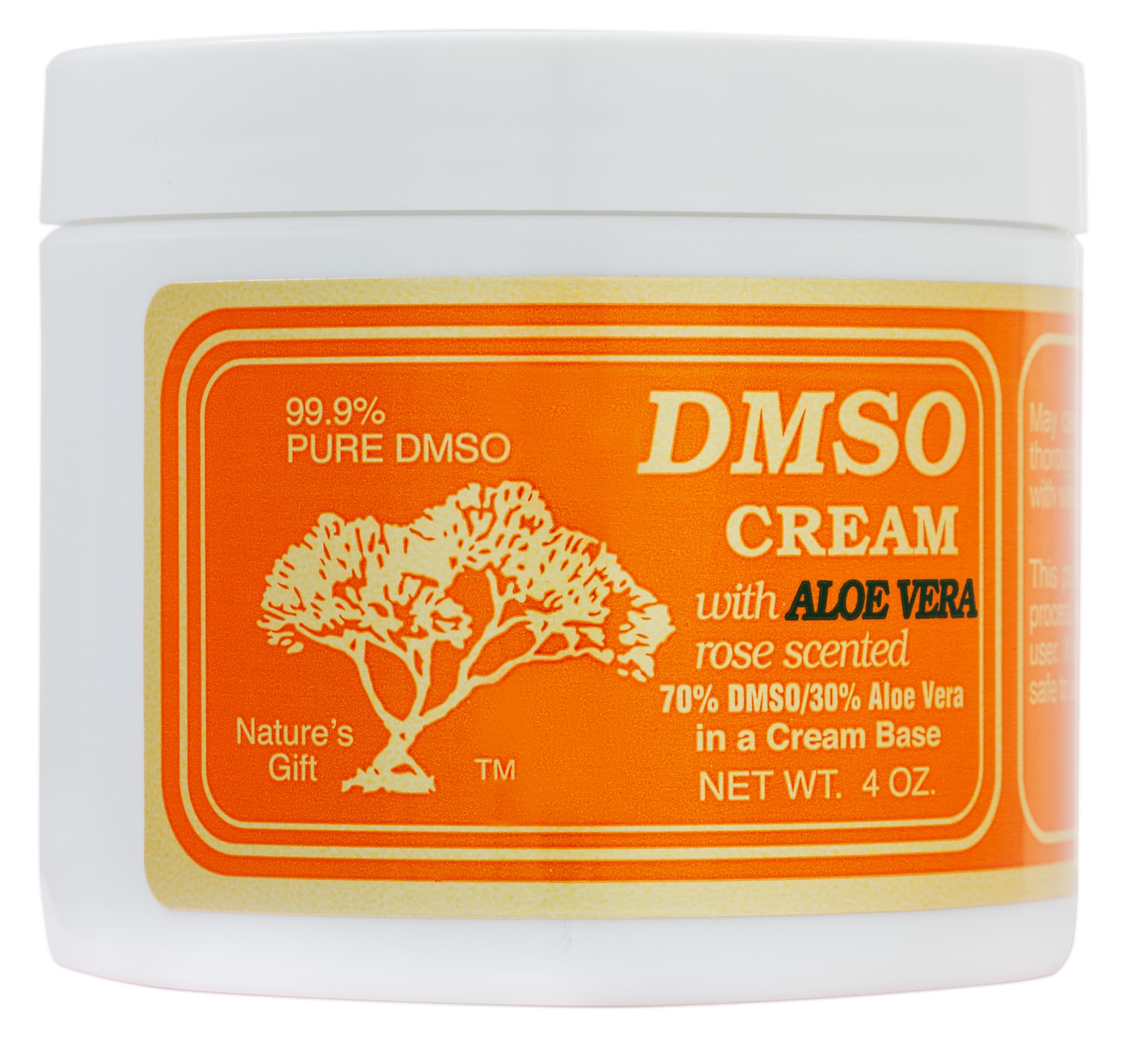 Nature's Gift DMSO cream front jar showing label and rose scent benefit