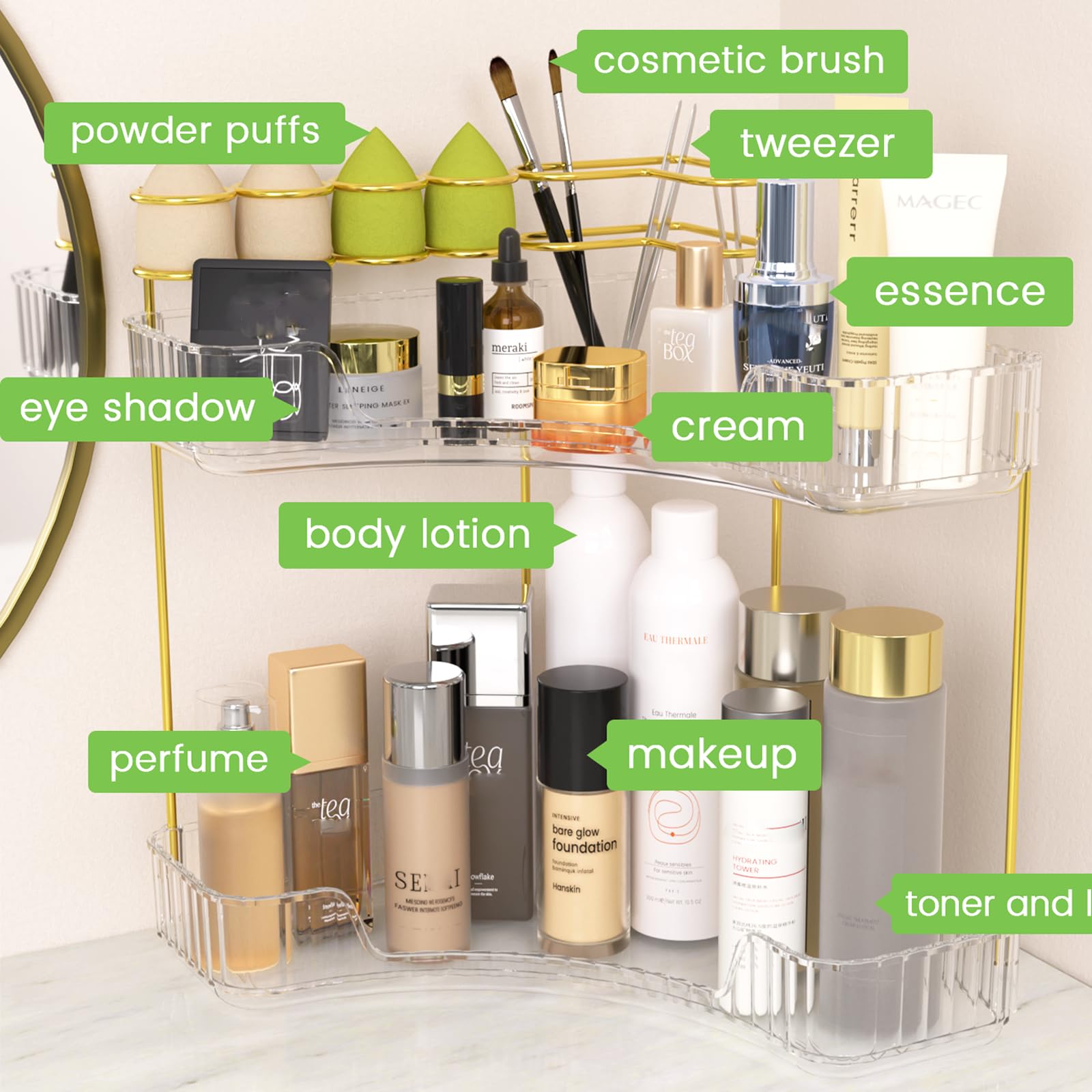 NATURE'S SOURCE organizer on bathroom vanity creating tidy, stylish counter benefit