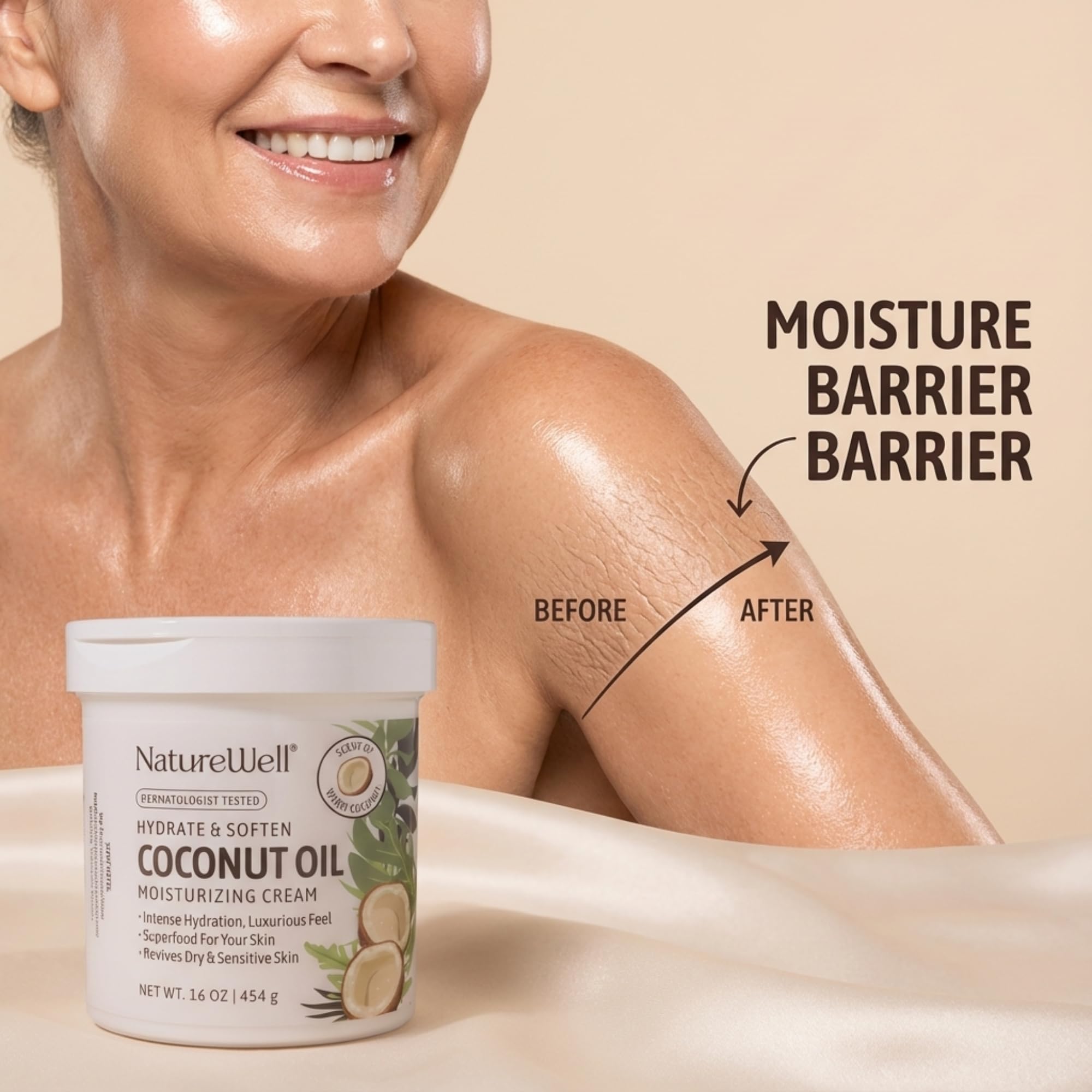 NatureWell label close-up highlighting ingredients and moisturizing benefits