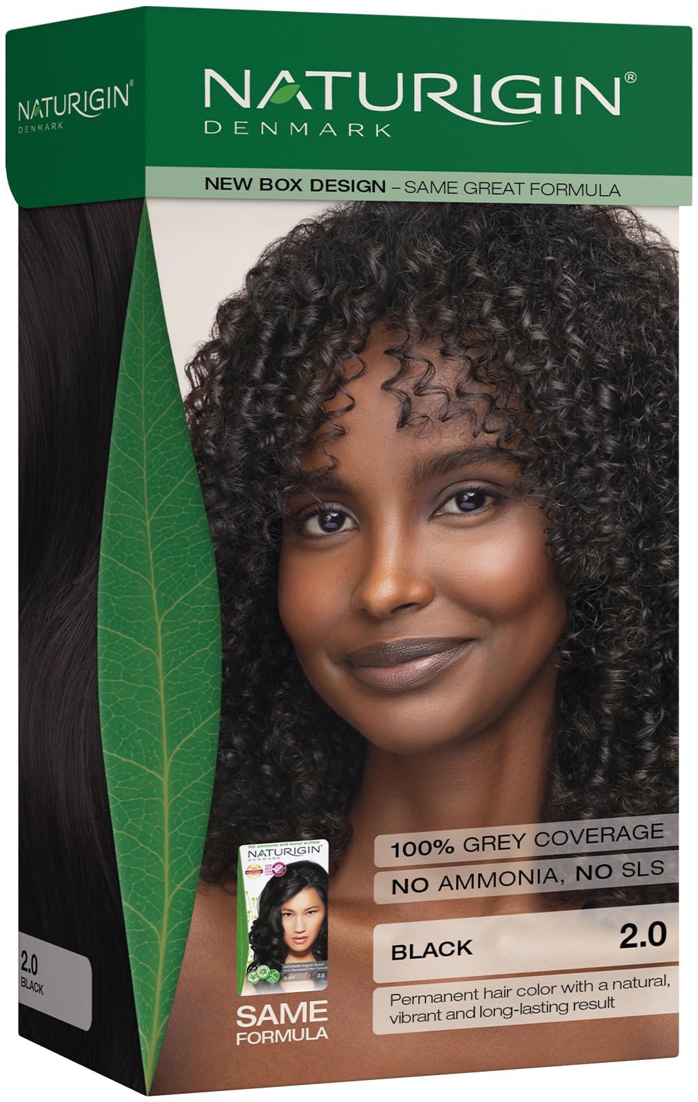 Naturigin box front showing 2.0 Black and clean branding for confident color