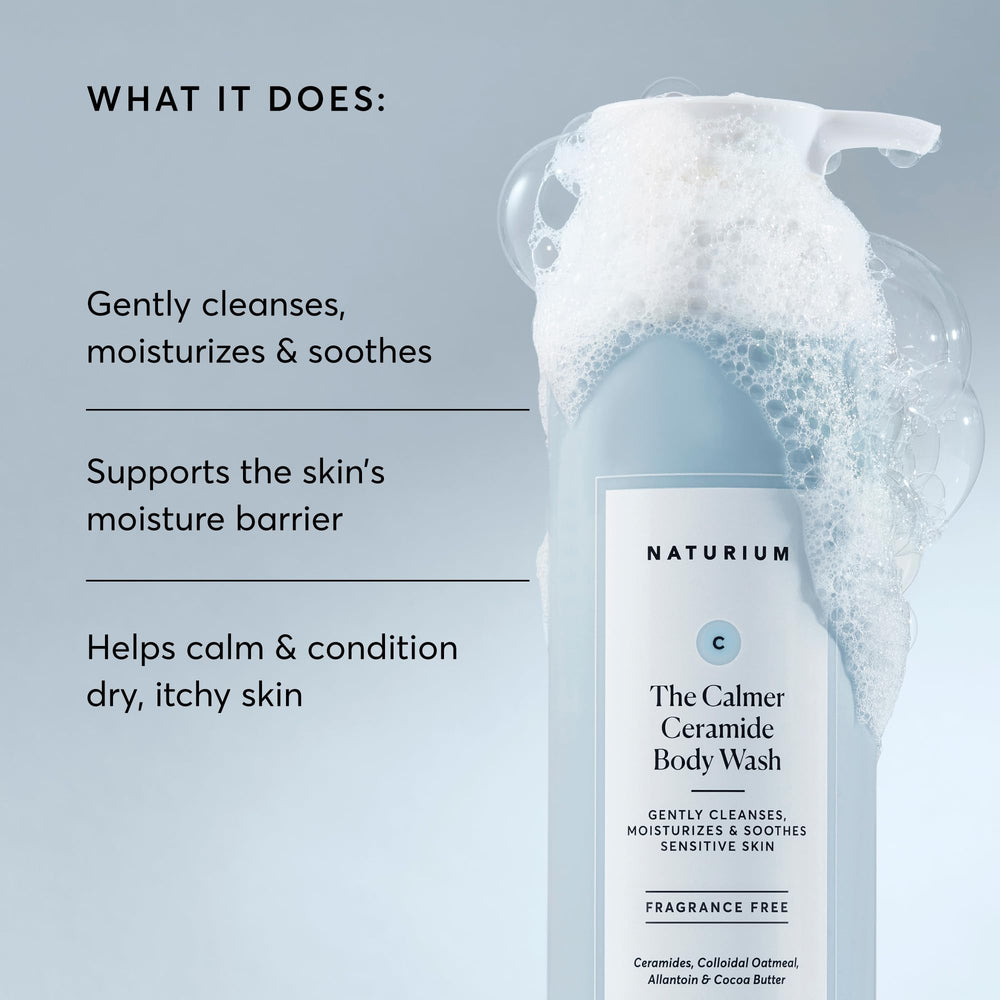 Naturium pouring into hand to illustrate gentle application and cleanse