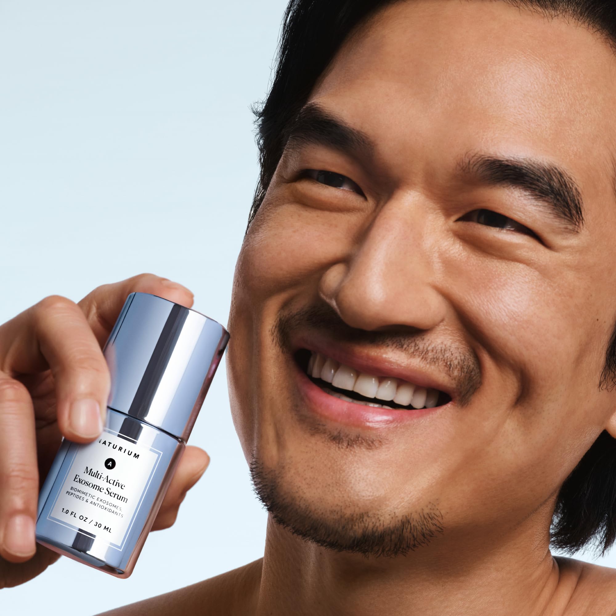 Naturium close-up of peptides and exosome concept emphasizing restorative actives