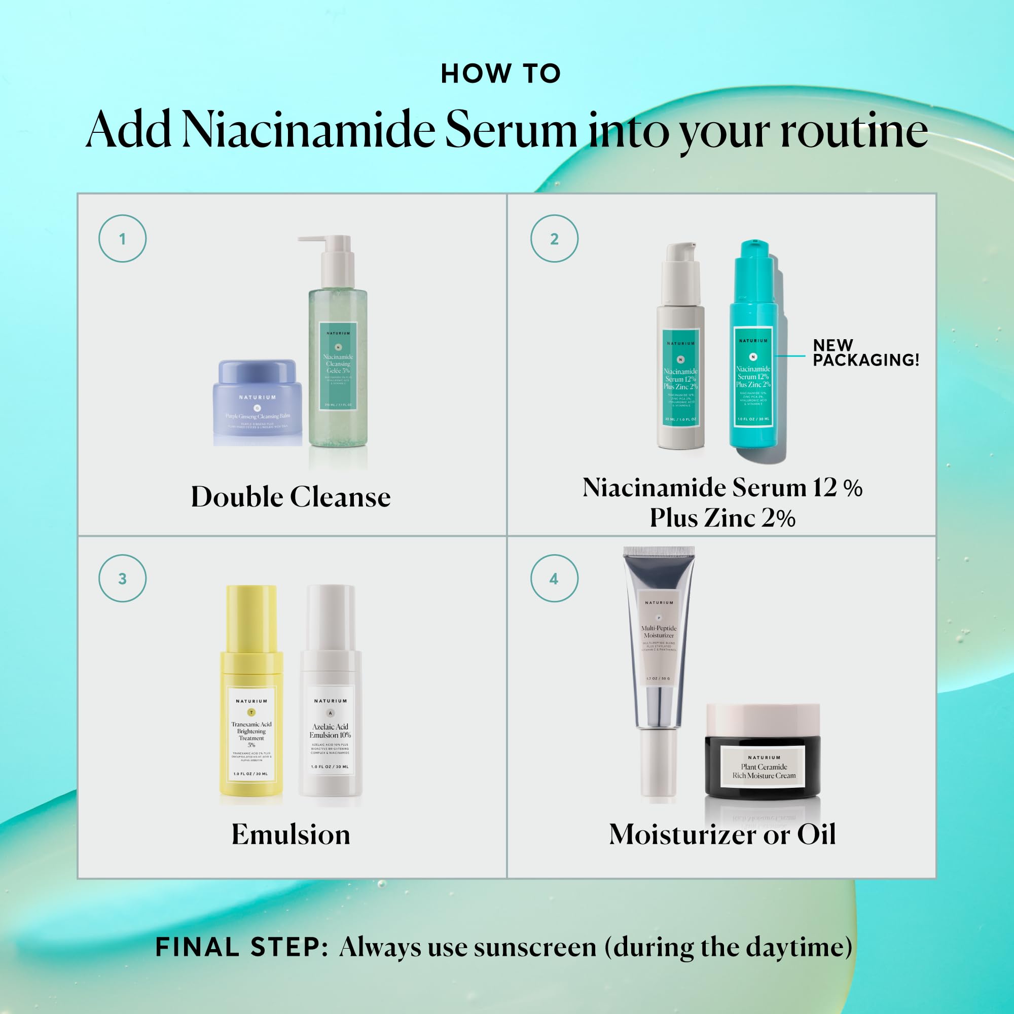 Naturium bottle on bathroom counter during skincare routine, daily use benefit
