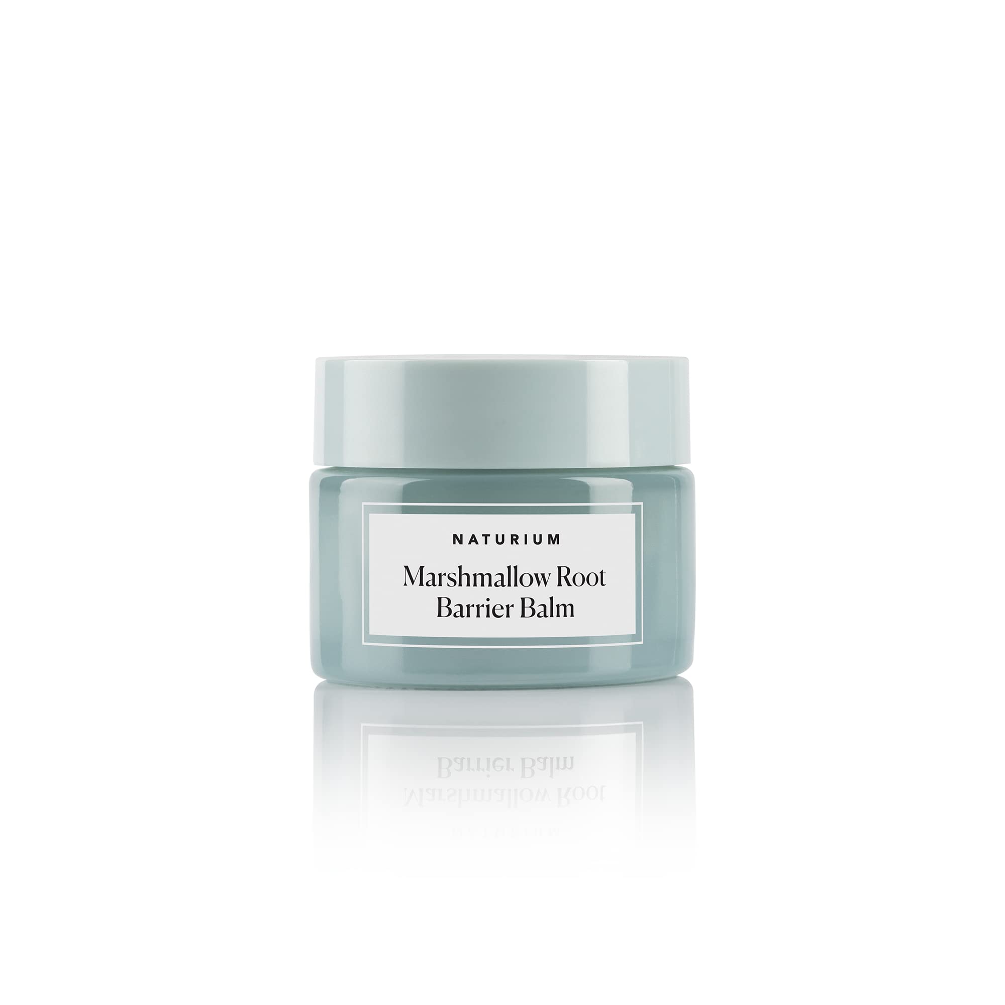 Naturium marshmallow root barrier balm front jar showing label and size, conveys hydration