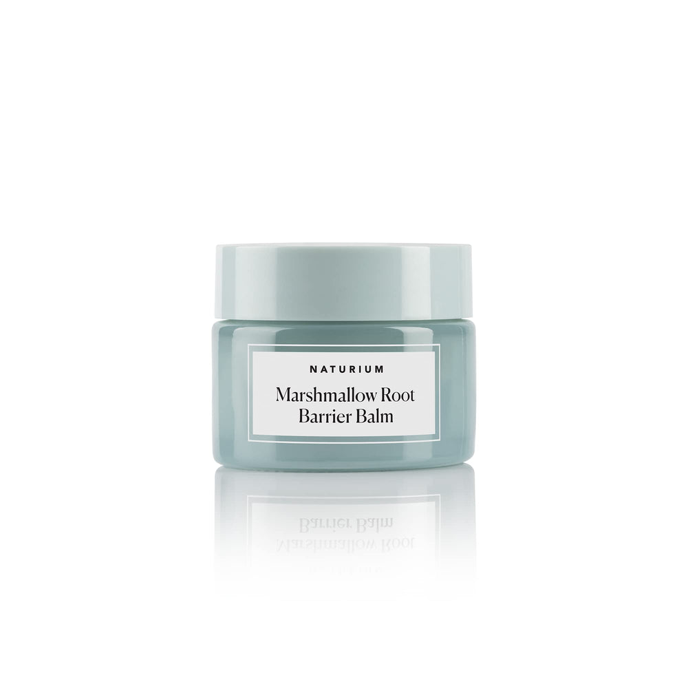 Naturium marshmallow root barrier balm front jar showing label and size, conveys hydration
