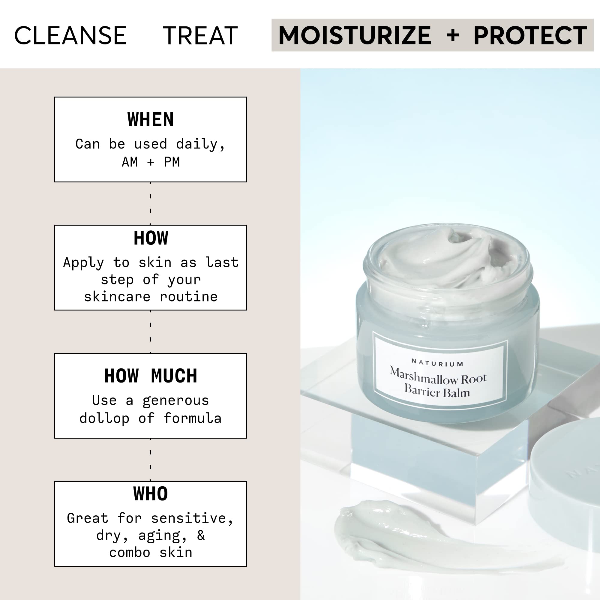 Naturium marshmallow root barrier balm texture closeup displaying rich balm consistency benefits sealing moisture