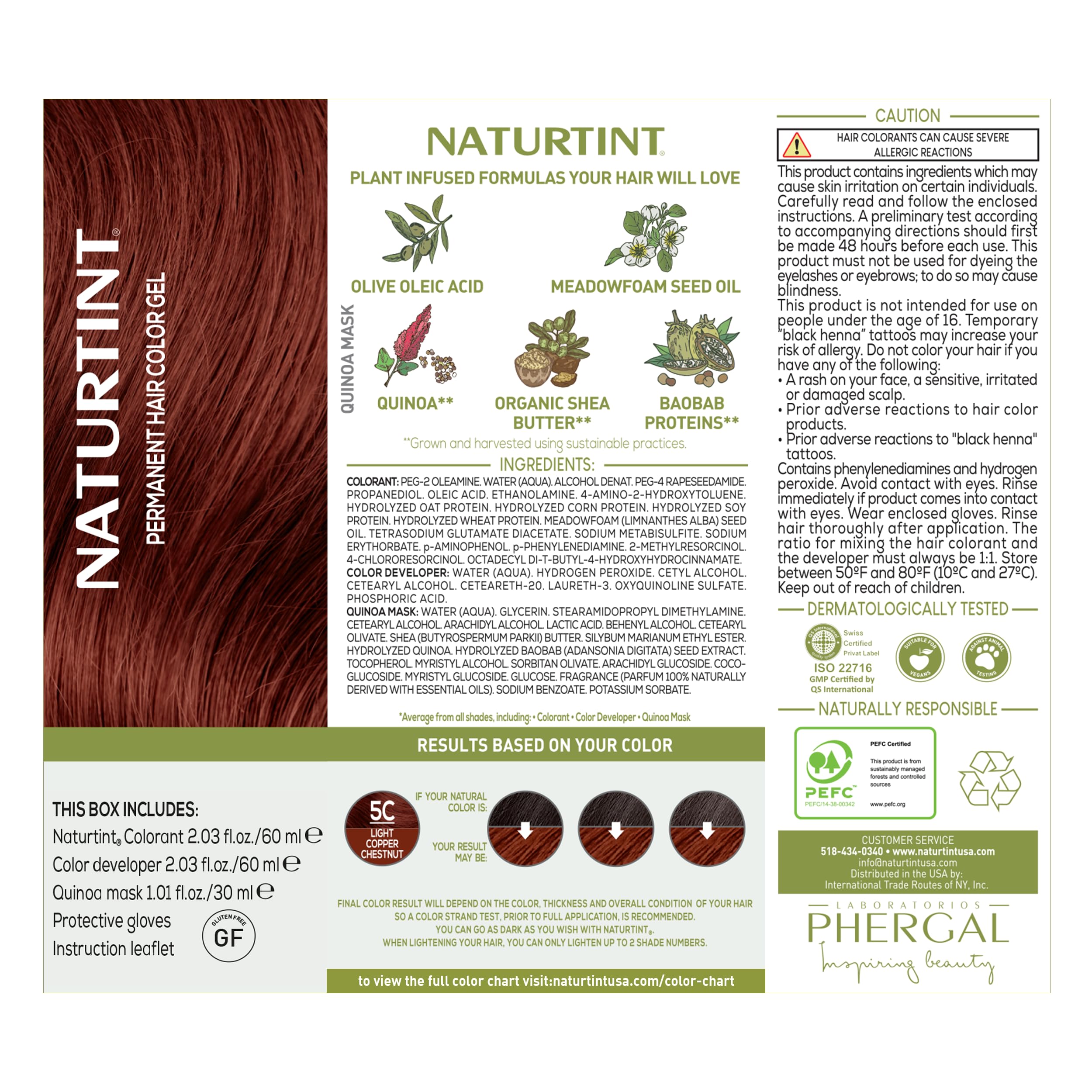Naturtint label with ingredient claims and certification badges