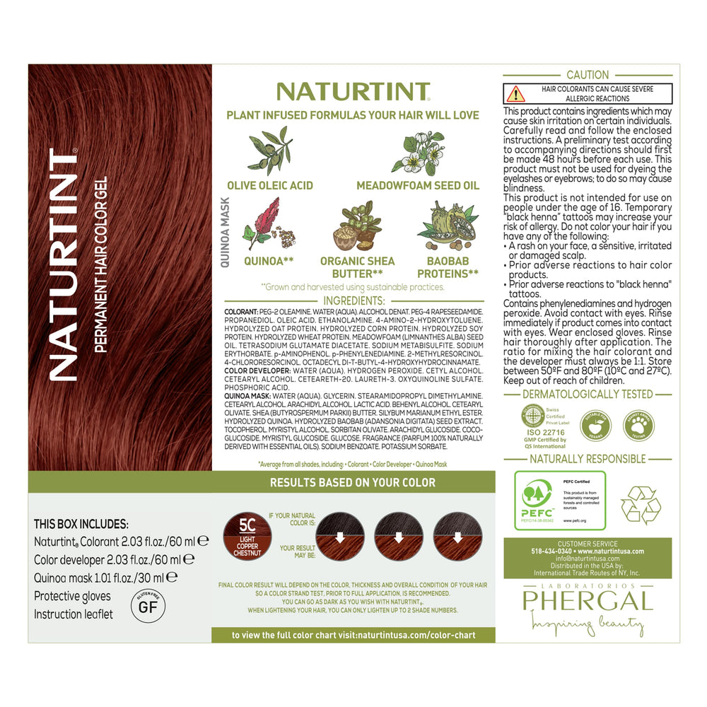 Naturtint label with ingredient claims and certification badges