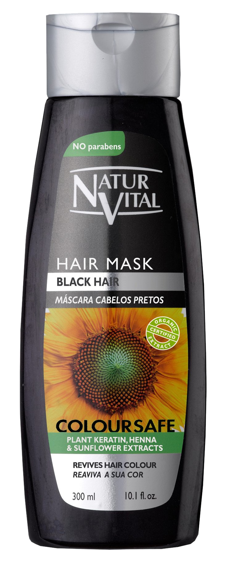 NaturVital front tub shot showing black hair mask and glossy finish benefit