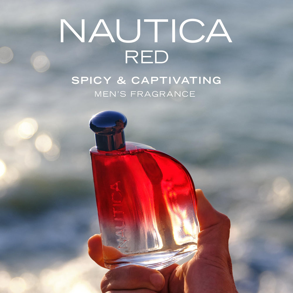 Nautica Color Red bottle reflection in studio lighting, shows premium glass finish