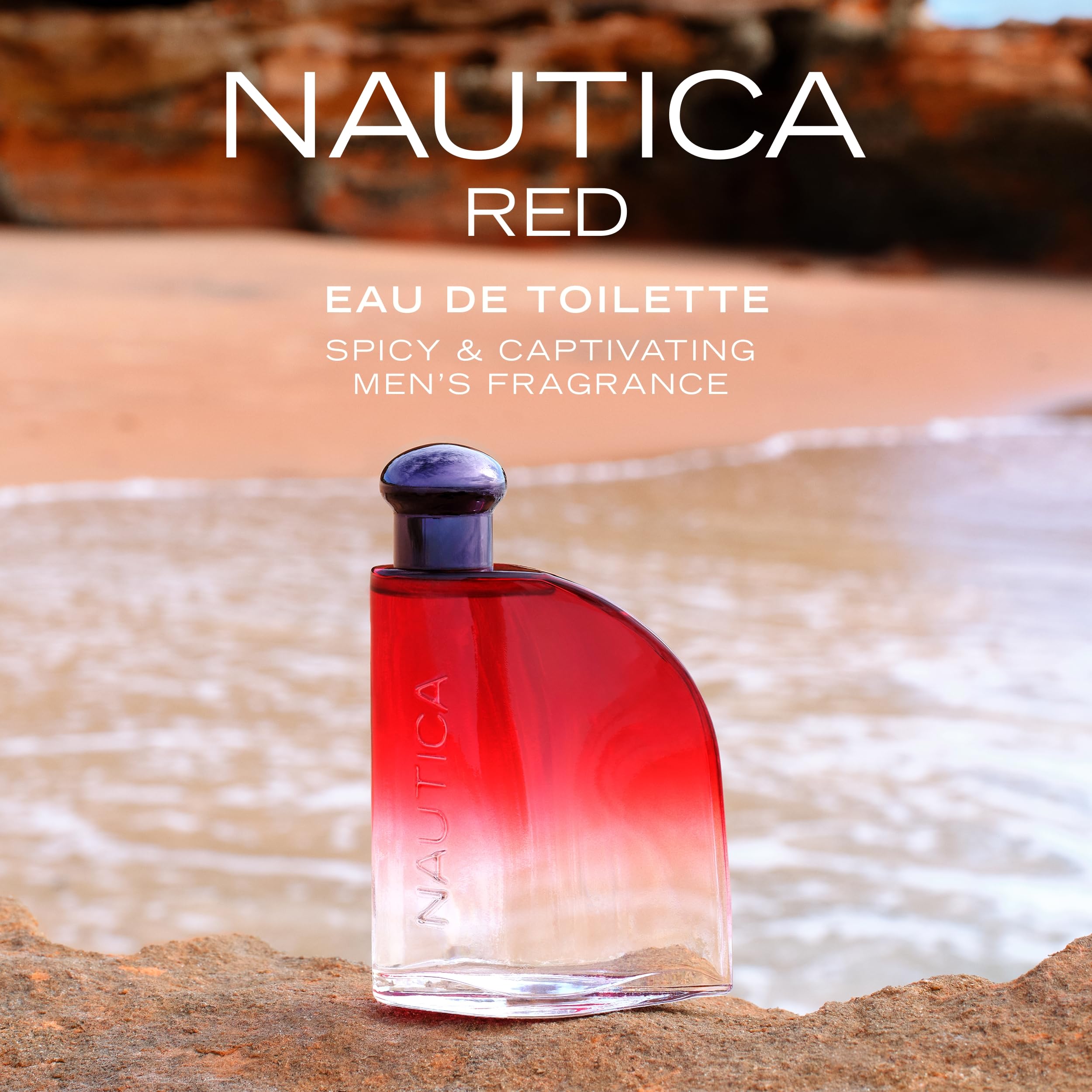 Nautica Color Red close-up of label texture, communicates clear branding and authenticity