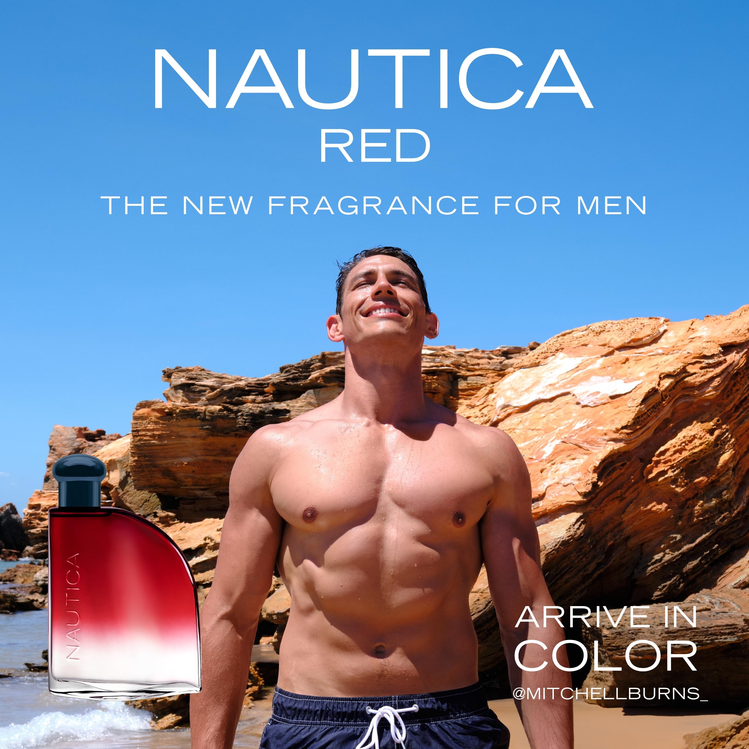 Nautica Color Red being sprayed on skin, demonstrating convenient, controlled application