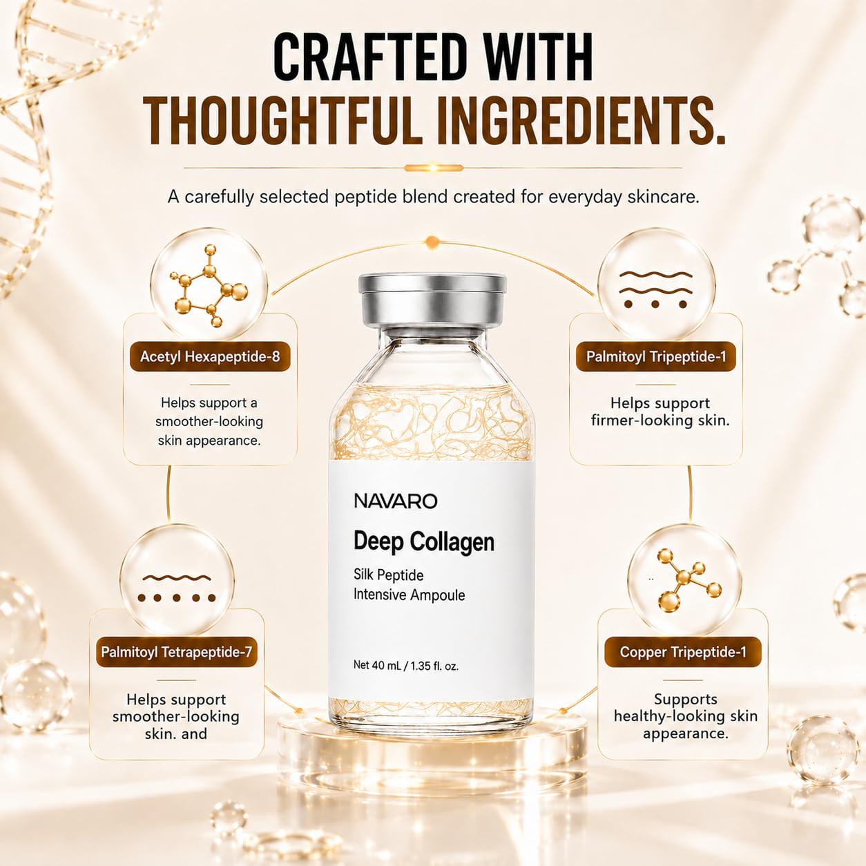 Navaro close-up label showing peptide and collagen ingredient list