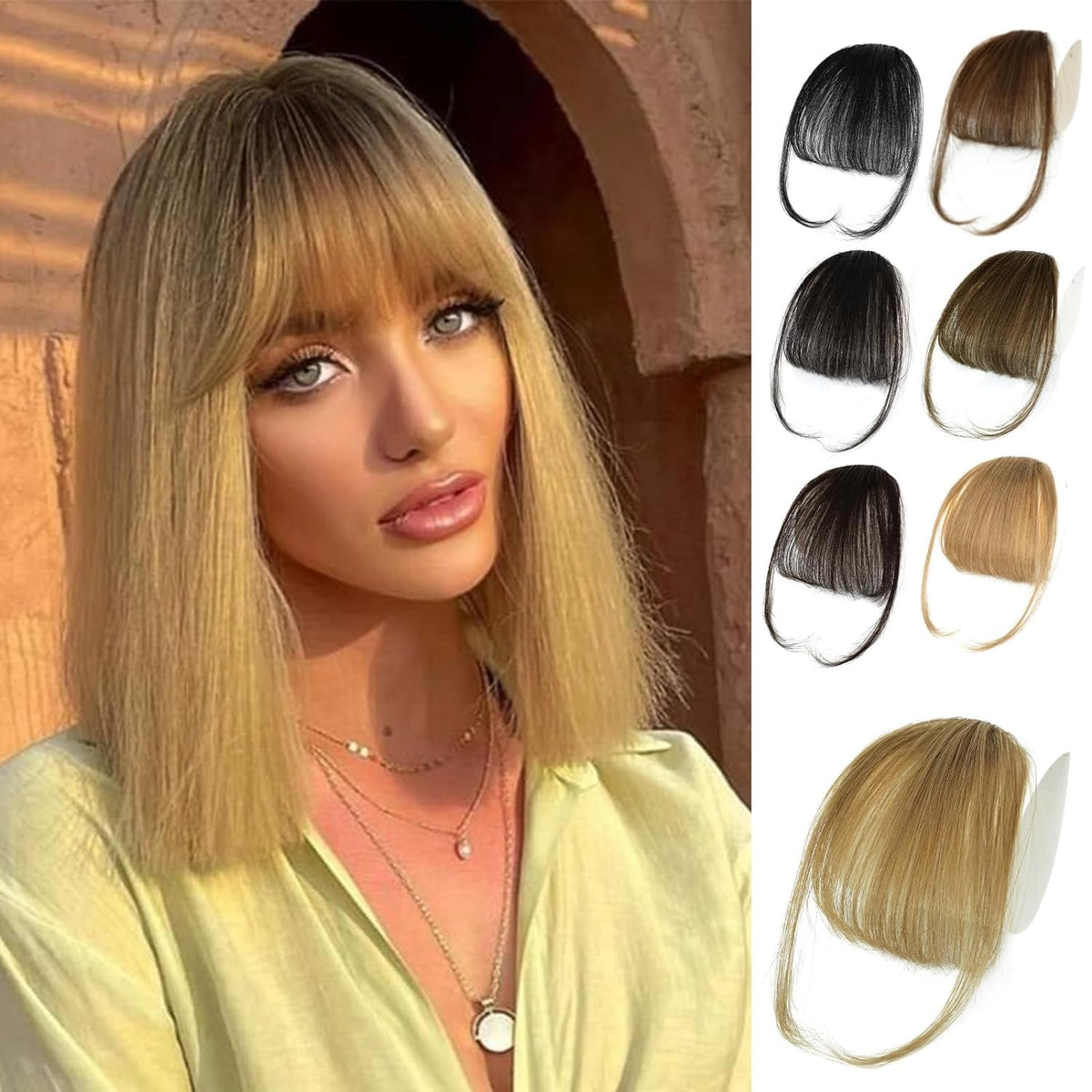 NAYOO front view of ash blonde clip-in bangs showing natural finish and coverage