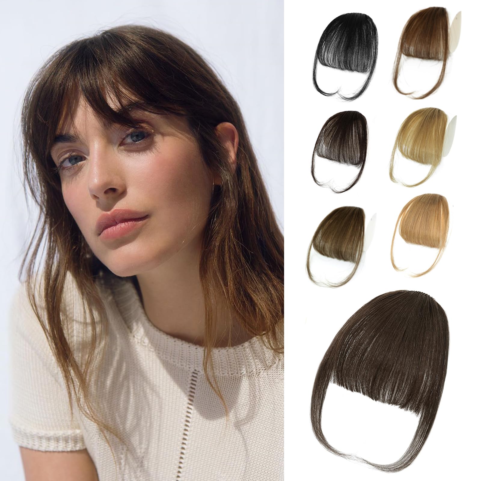 NAYOO front view darkest brown bangs showing natural fall and shine benefit natural look