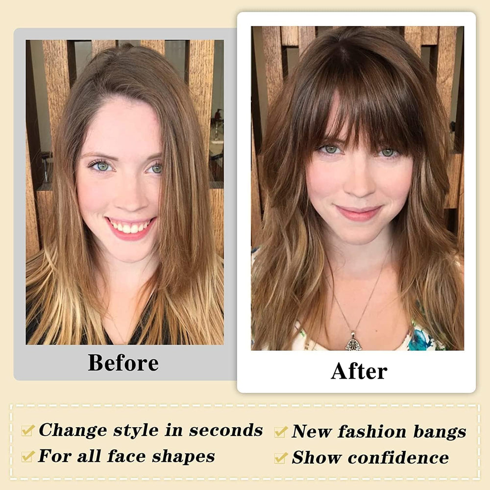 NAYOO curled bangs example demonstrating heat styling and soft waves