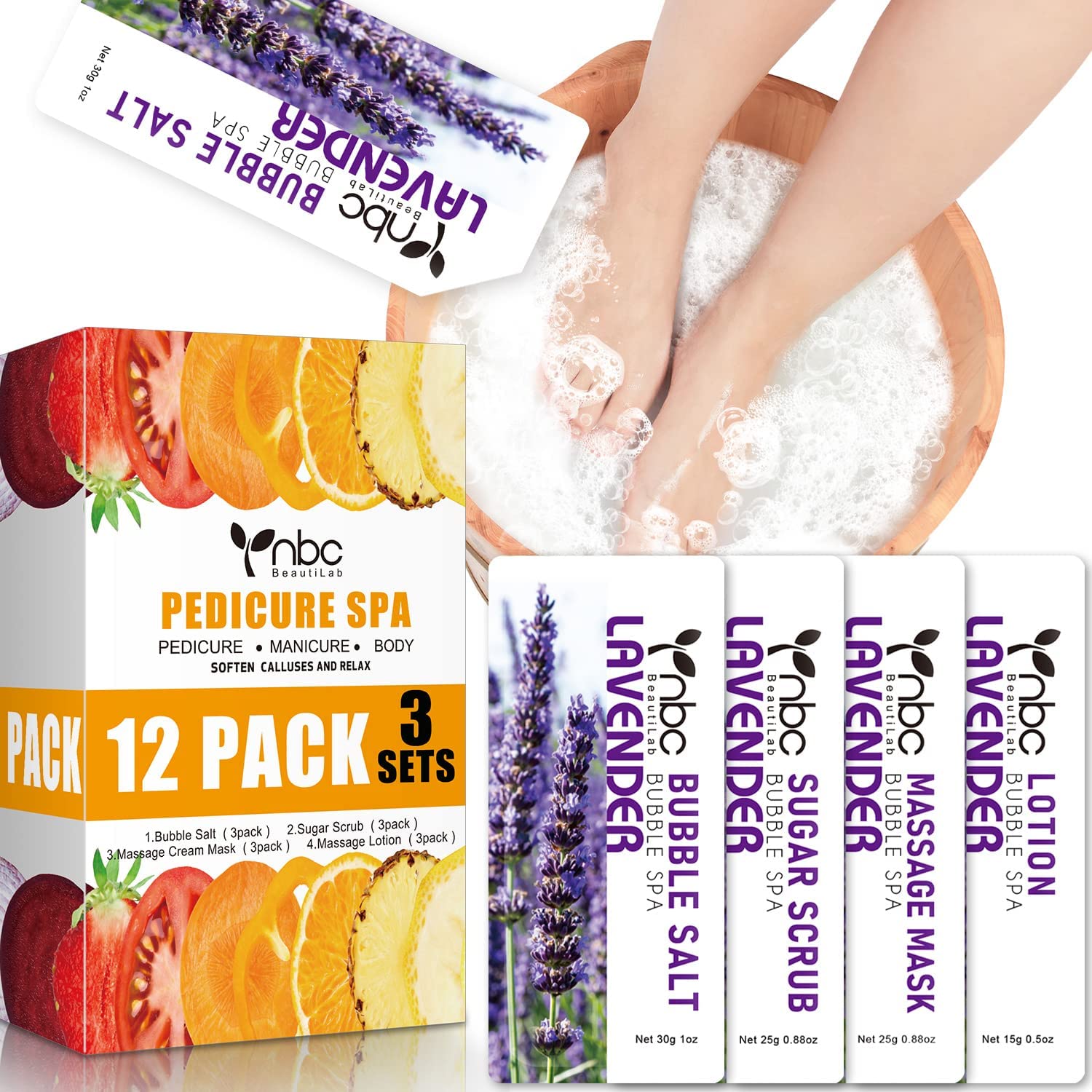 nbc BeautiLab box front view showing lavender packaging and clear treatment list benefits