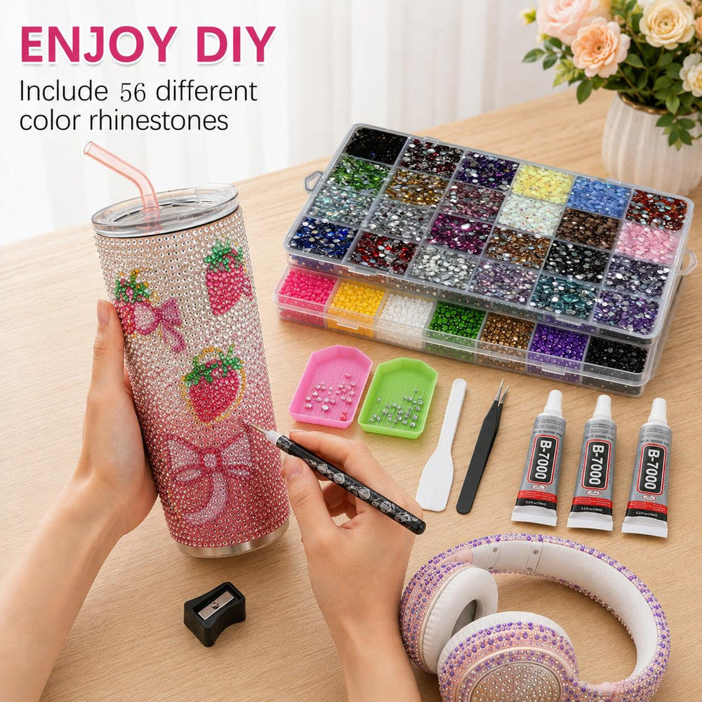 Nebulightstar open organizer boxes showing 56 separated rhinestone colors for quick selection