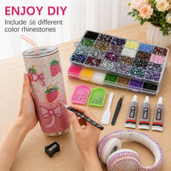 Nebulightstar open organizer boxes showing 56 separated rhinestone colors for quick selection