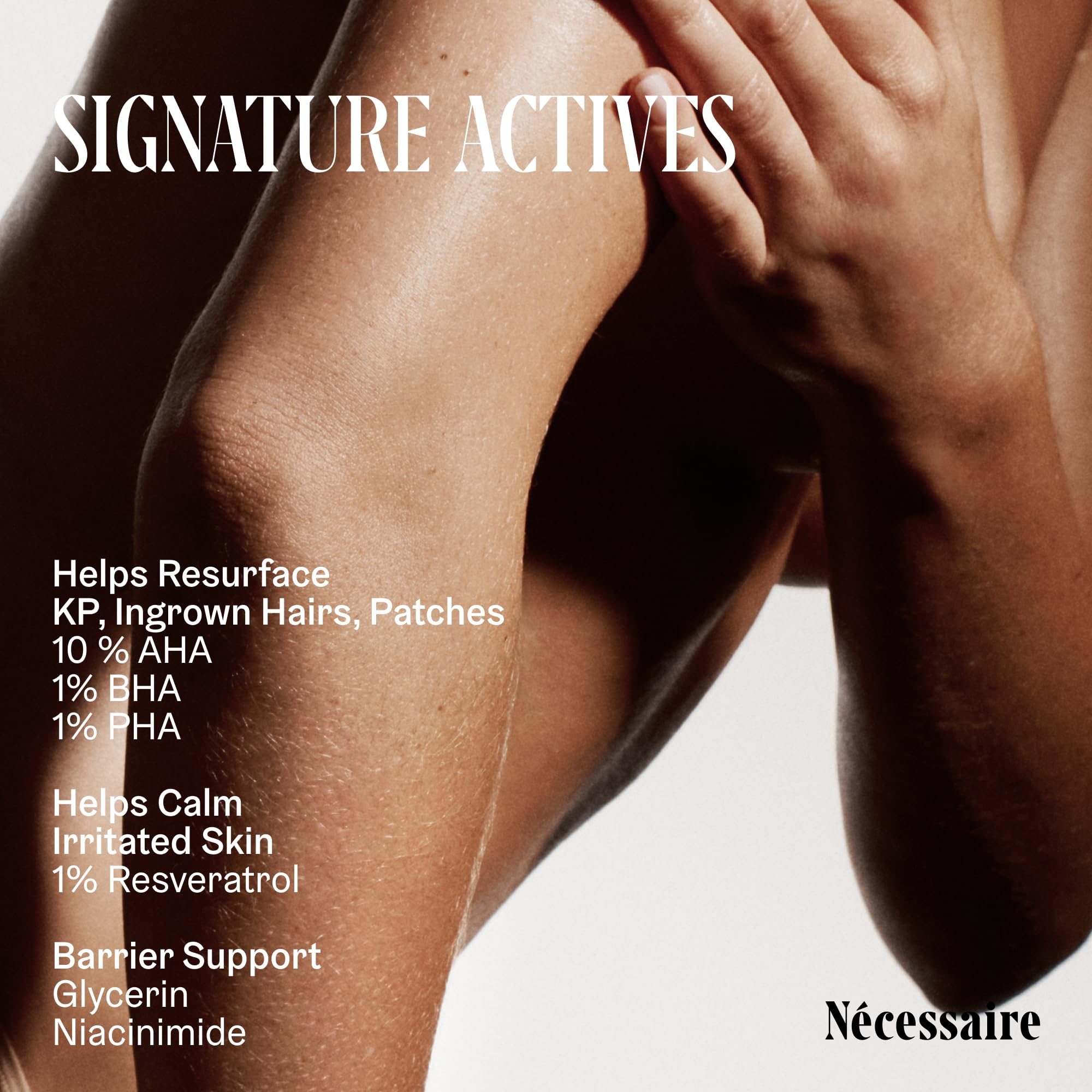 Nécessaire applied to arm showing smoothing effect and reduced bump visibility