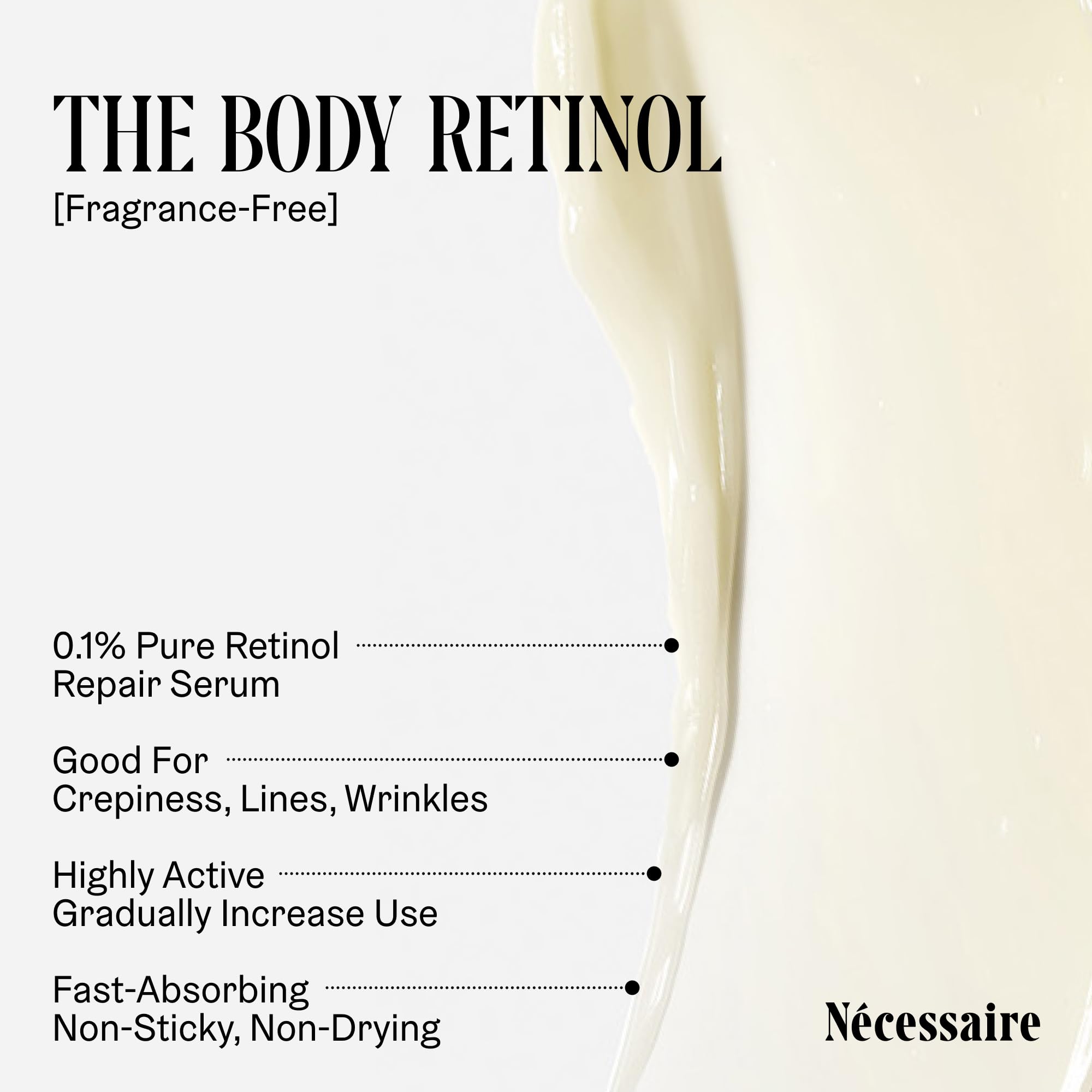 Nécessaire cream texture close-up showing lightweight spreadability benefit