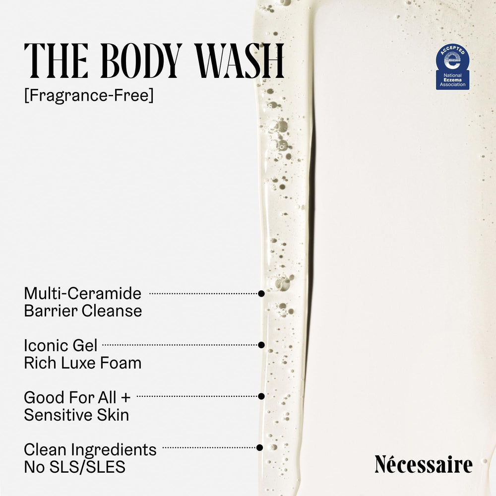 Nécessaire texture close-up of gel showing smooth creamy lather, highlights gentle feel