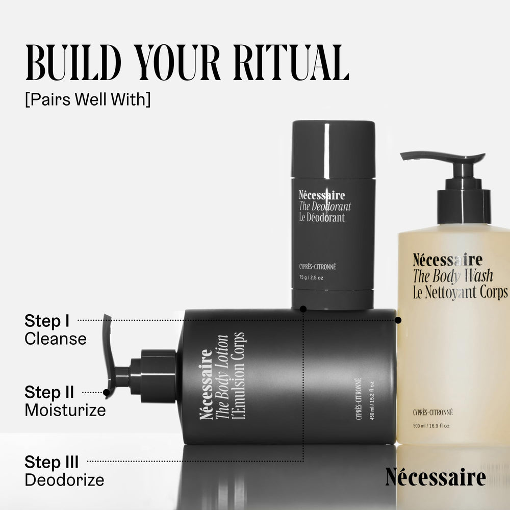 Nécessaire fragrance notes with cedar and cypress suggesting fresh scent