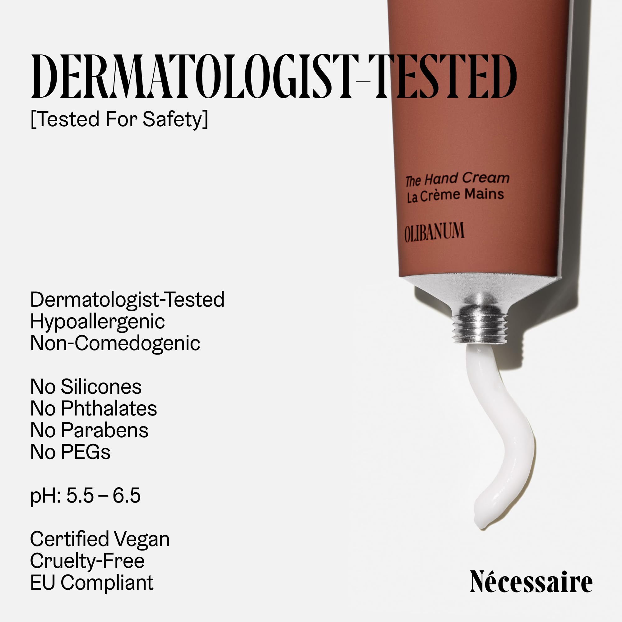 Nécessaire label detail with ingredient list visible, communicates clean formulation