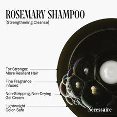 Nécessaire shampoo texture on palm, demonstrates non‑stripping lightweight lather