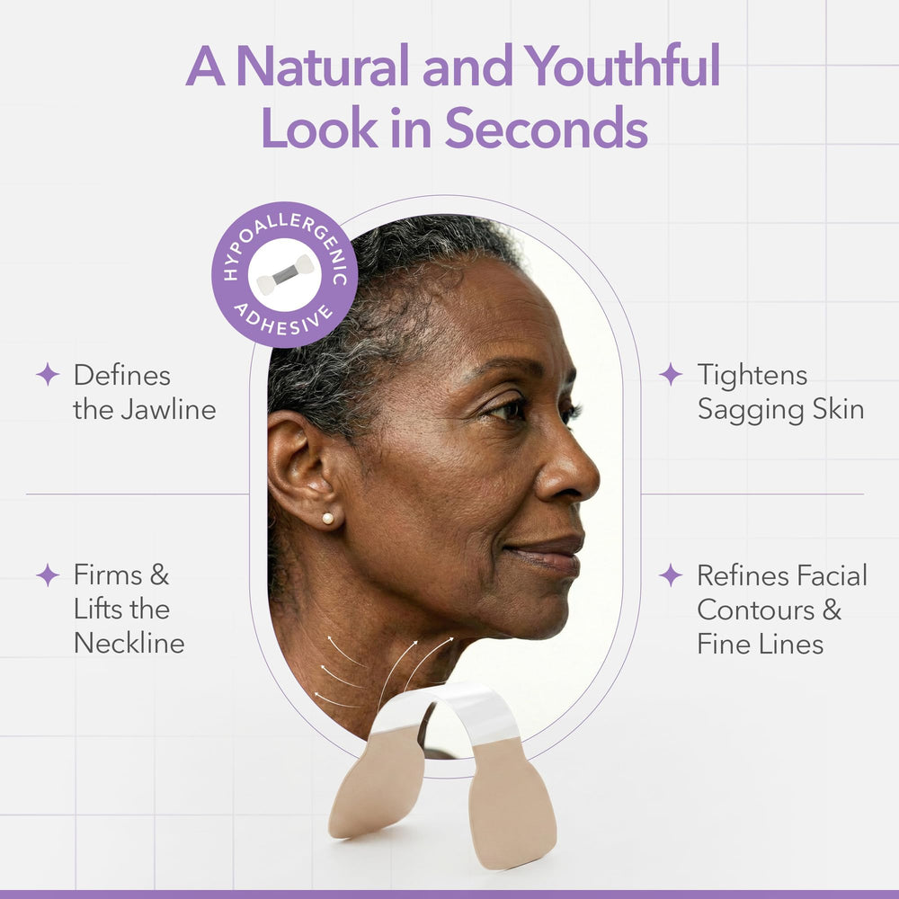 NECK LESS demo applying strip to jawline for instant contour and lift