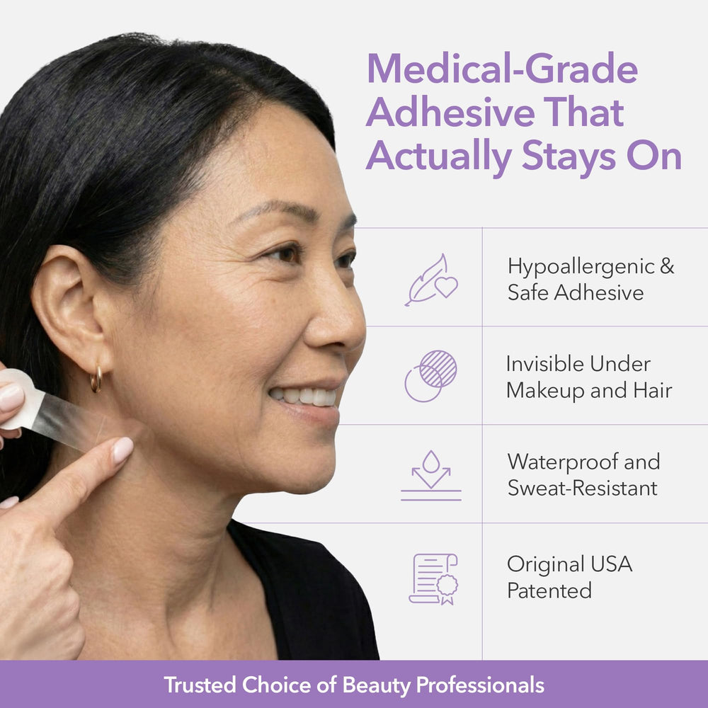 NECK LESS strip concealed under makeup demonstrating invisible all-day wear