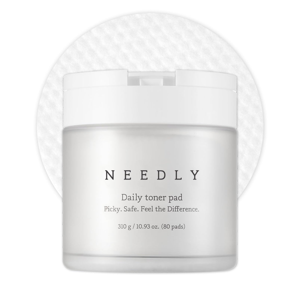 NEEDLY front packaging showing 80 exfoliating toner pads and product benefits