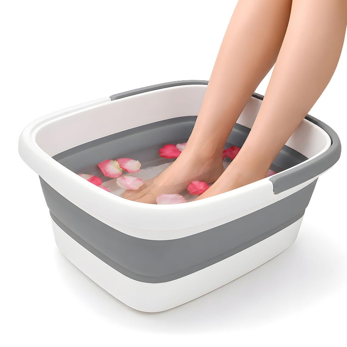 Neeklinny front view of foot bath showing compact design and travel benefit