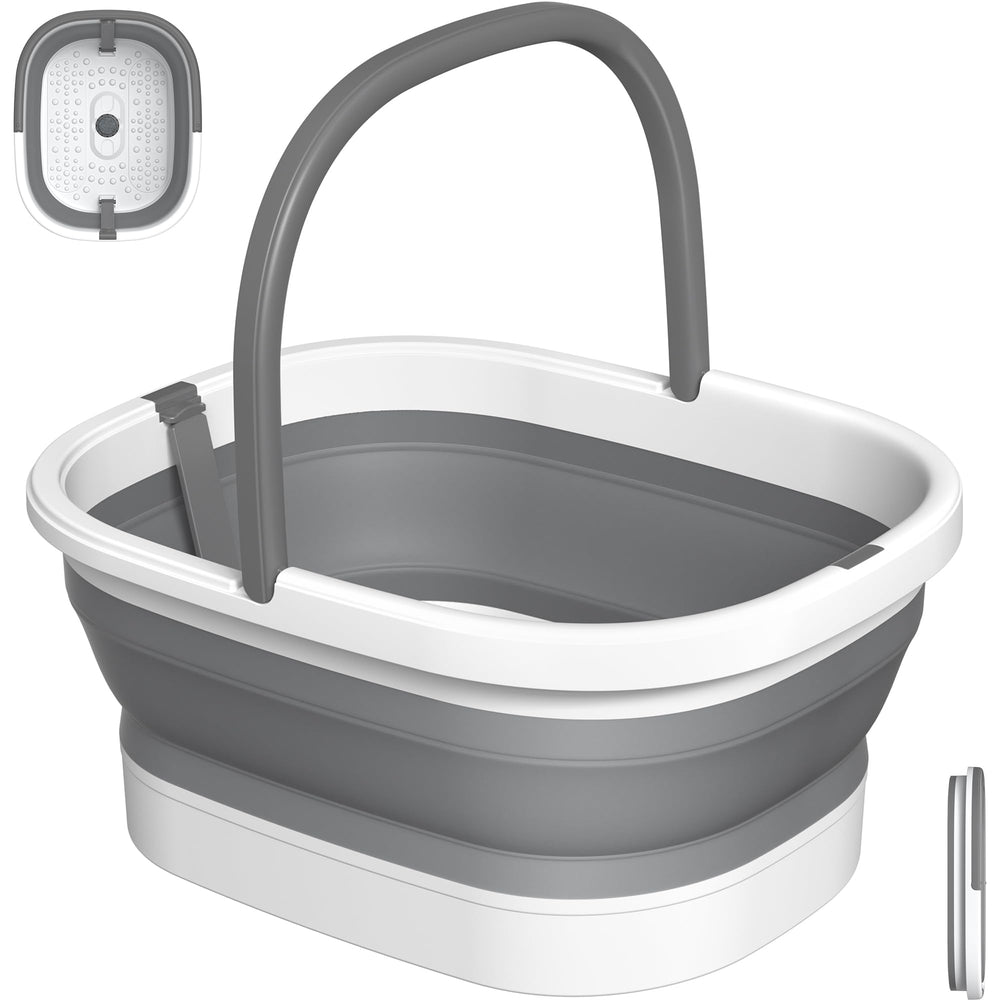 Nekteck front view of the grey tub open, showing spacious basin and benefit of roomy foot soak