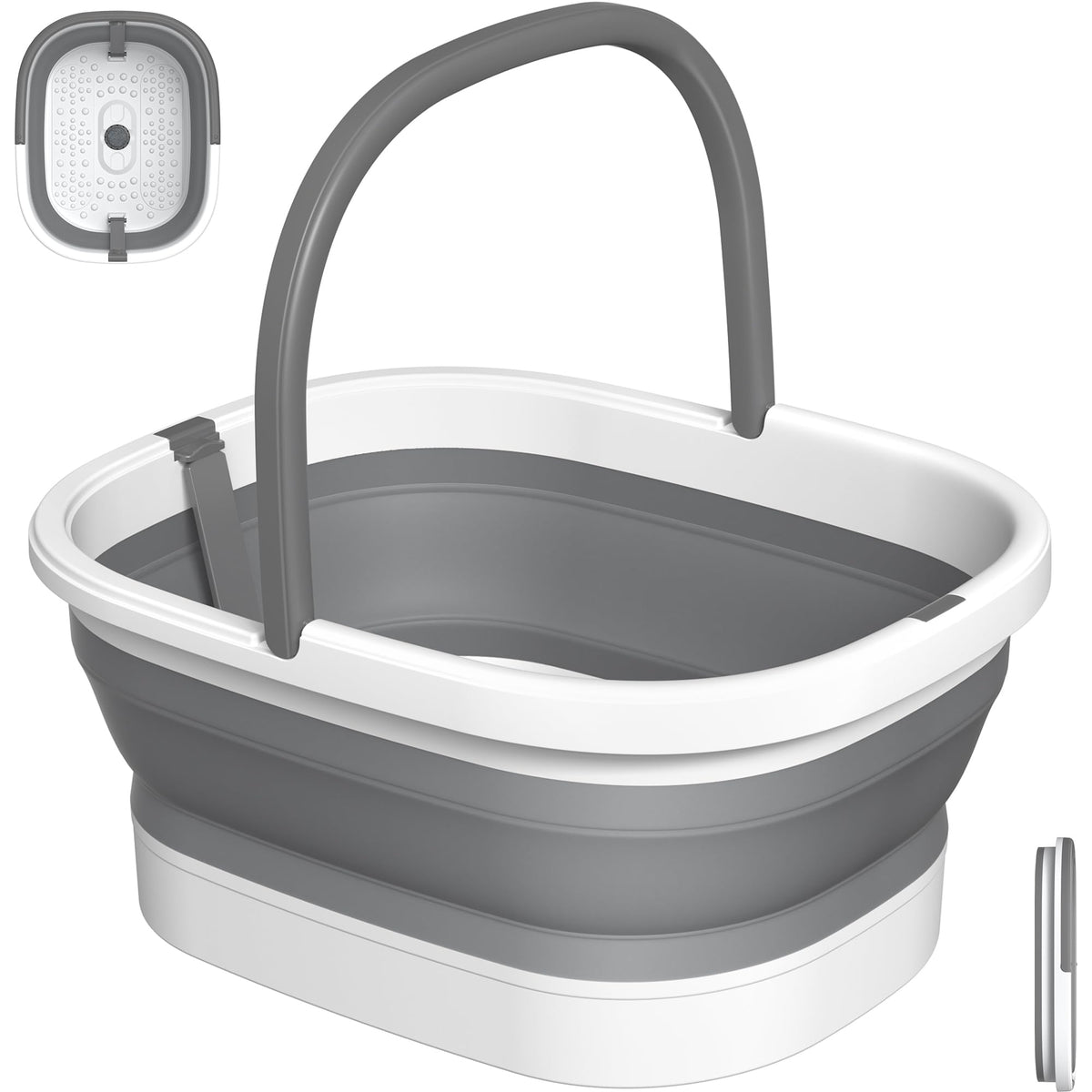 Nekteck front view of the grey tub open, showing spacious basin and benefit of roomy foot soak