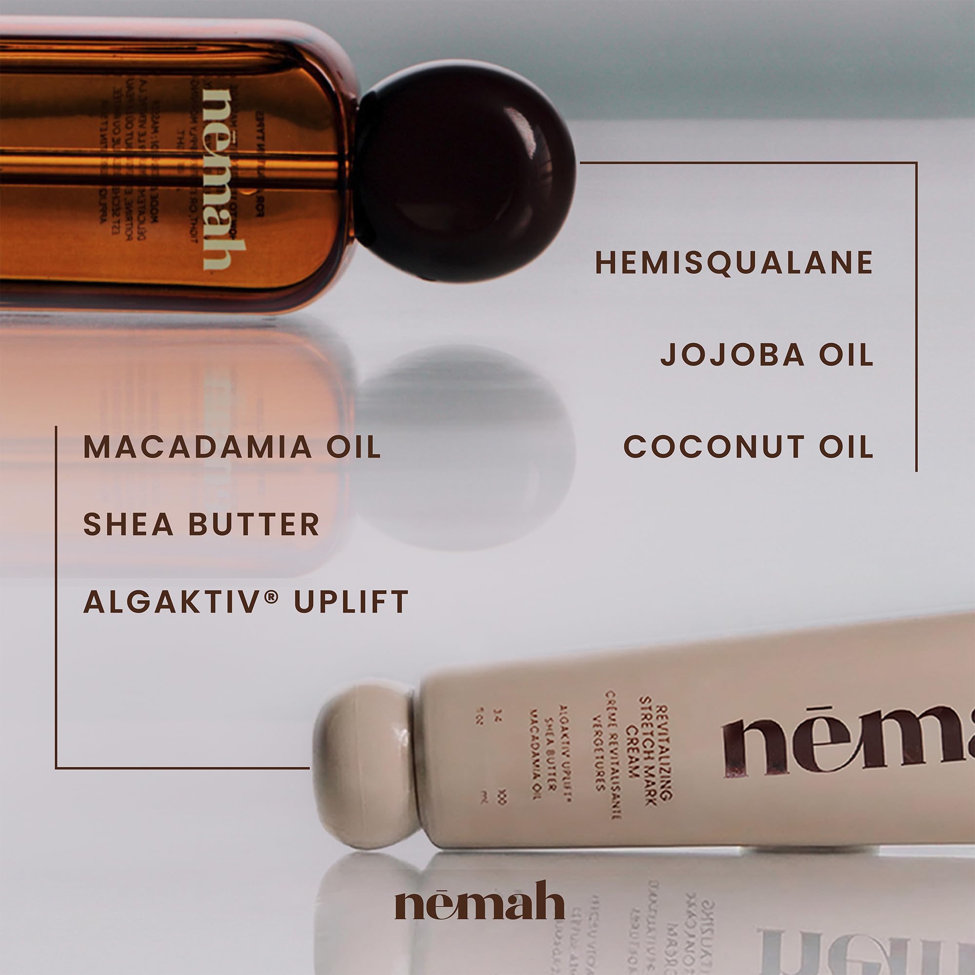 Nemah belly oil dropper detail demonstrating quick-dry texture