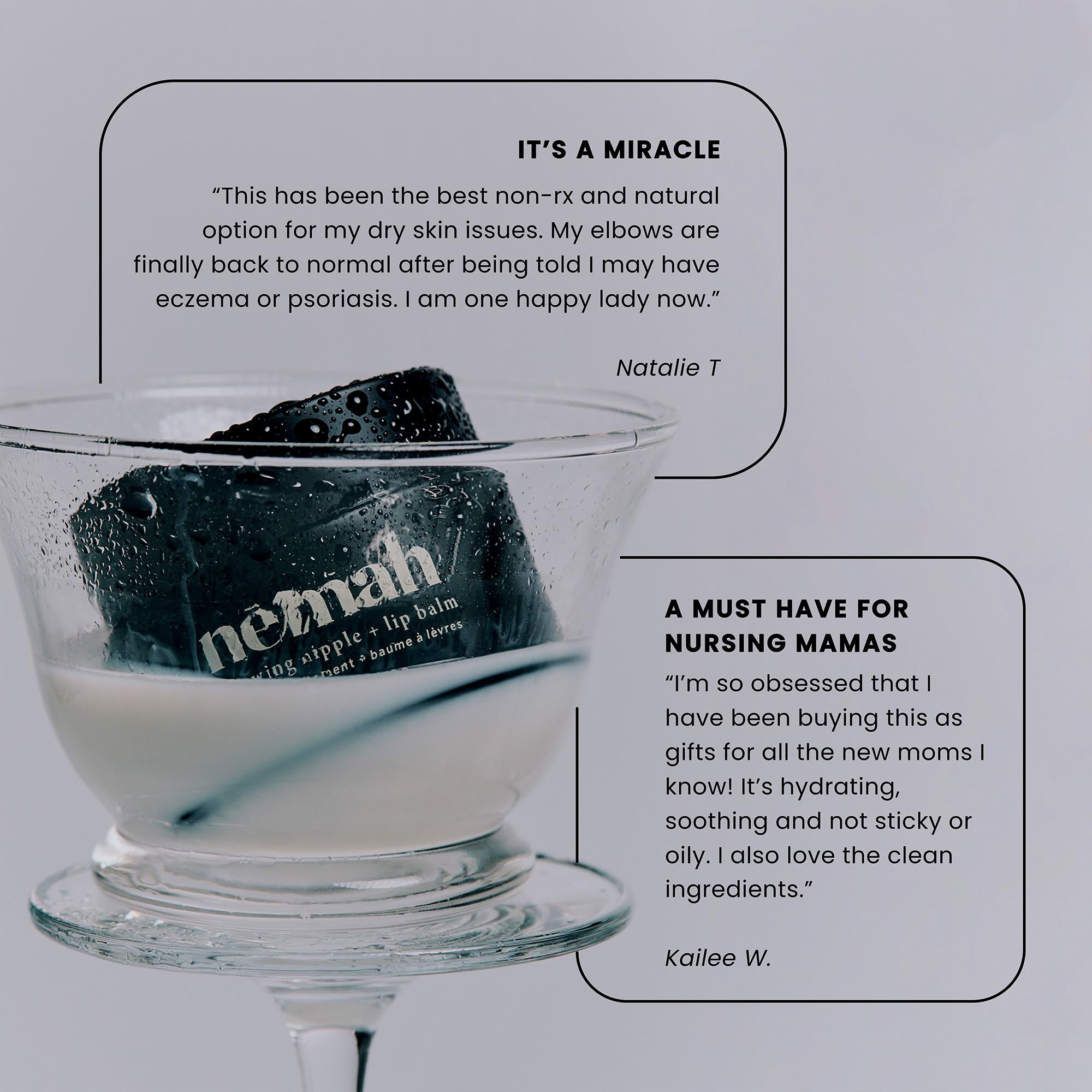 Nemah ingredients display with calendula and jojoba highlighting botanical blend
