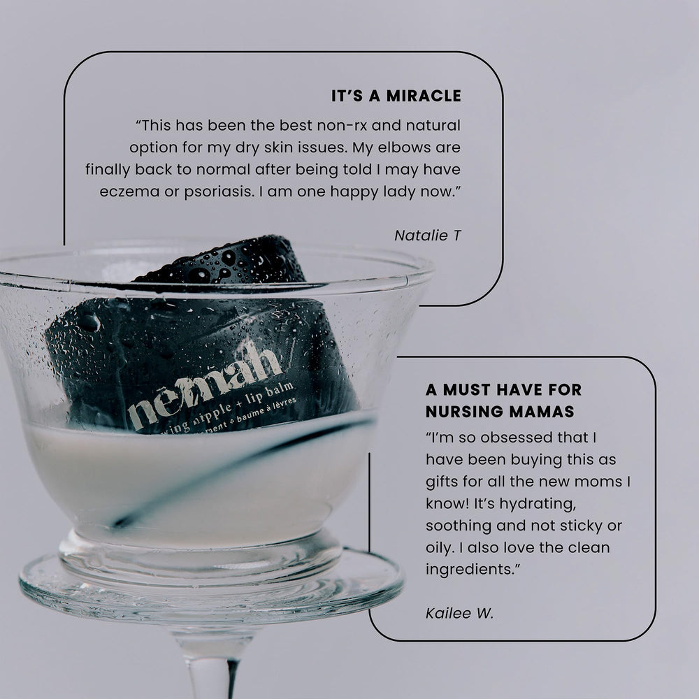 Nemah ingredients display with calendula and jojoba highlighting botanical blend