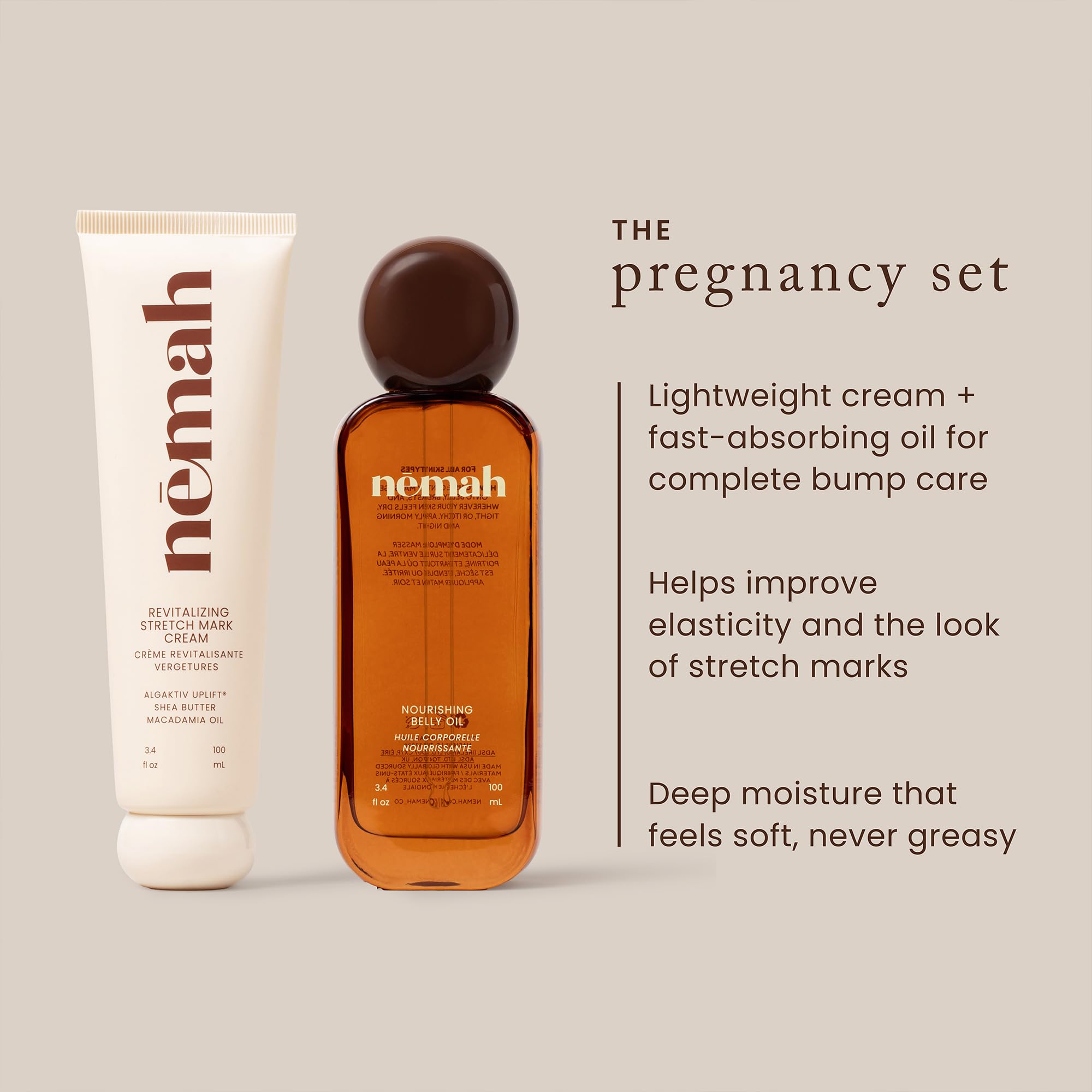 Nemah stretch cream tube closeup highlighting nourishing ingredients