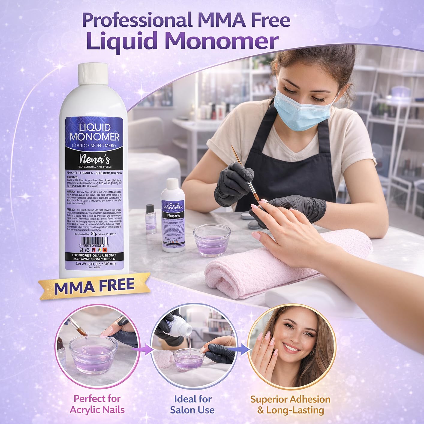 Nena's brush forming acrylic bead with monomer showing smooth bead control benefit