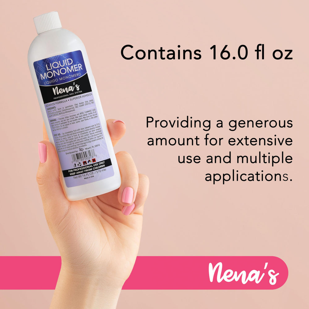 Nena's monomer in a salon scene with technician applying acrylic showcasing reliable performance