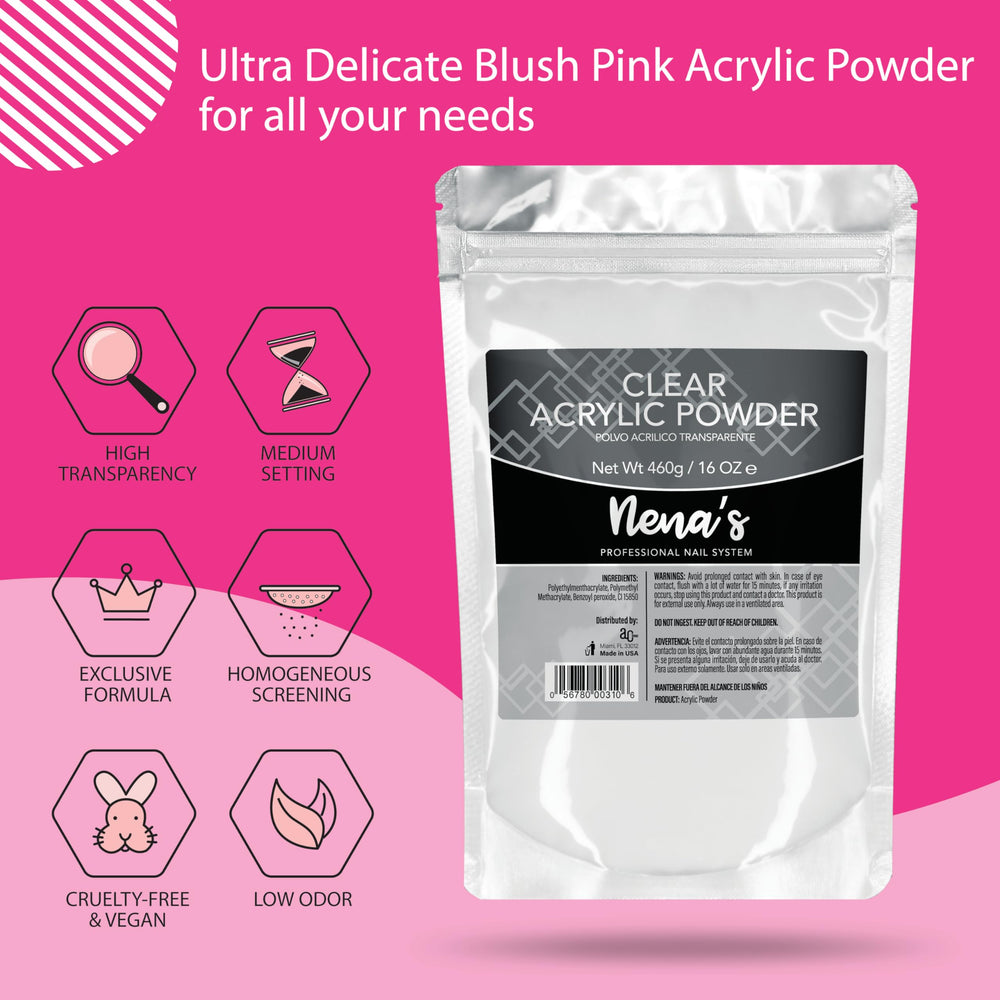 Nena's close-up texture of finely milled acrylic powder for smooth application